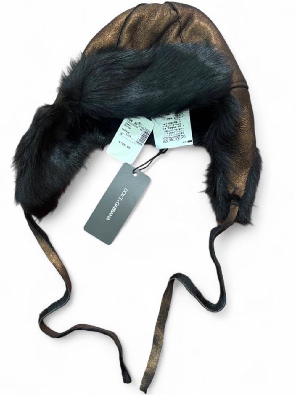 NWT Dolce & Gabbana Bronze Lambskin Fur Trapper Hat